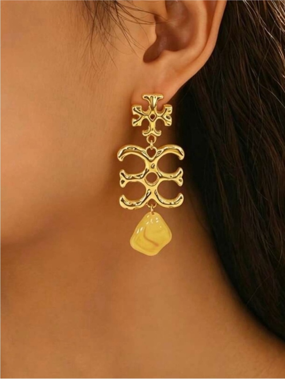 Tory Burch Gold Drop Earrings with Pendant-  New!